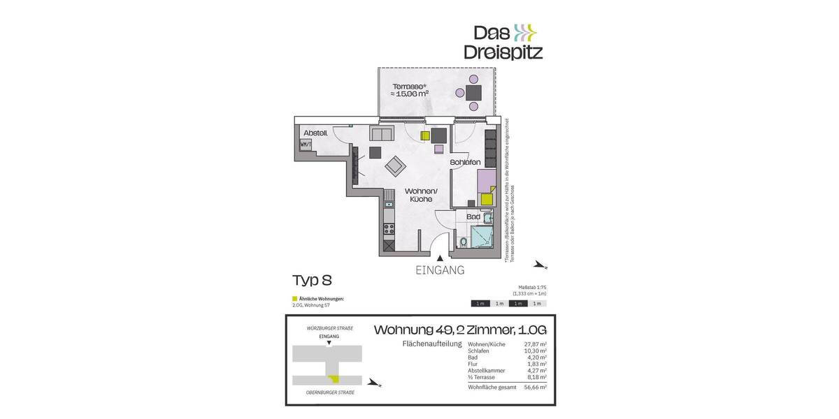 Etagenwohnung Stockstadt am Main - 2 Zimmer, 55 m&sup2;, 262.700&euro; | Angebot:25666641