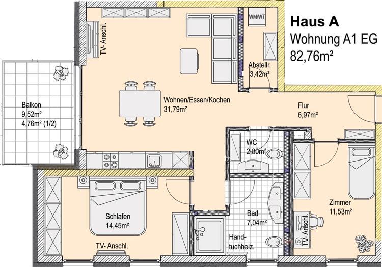 Etagenwohnung Neuberg - 3 Zimmer, 83 m&sup2;, 1.218&euro; | Angebot:26001611