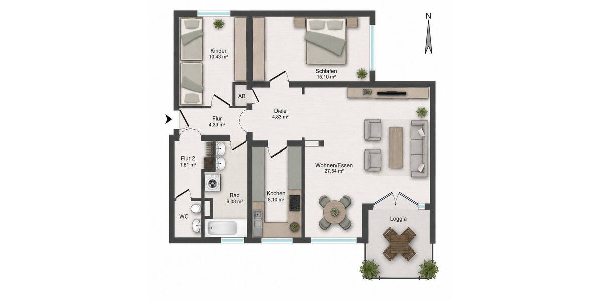 Etagenwohnung Hanau - 3 Zimmer, 82 m&sup2;, 289.000&euro; | Angebot:26777107