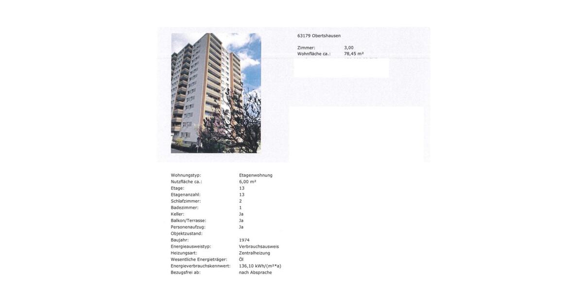 Etagenwohnung Obertshausen - 3 Zimmer, 78 m&sup2;, 250.000&euro; | Angebot:25143669