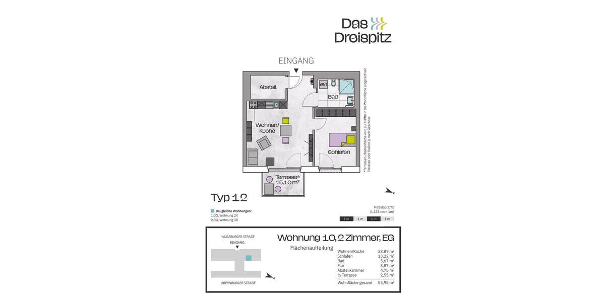 Etagenwohnung Stockstadt am Main - 2 Zimmer, 55 m&sup2;, 262.700&euro; | Angebot:25666641