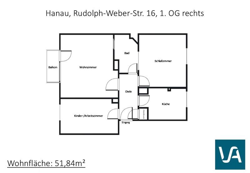 Etagenwohnung Hanau Großauheim - 3 Zimmer, 52 m&sup2;, 573&euro; | Angebot:26671748
