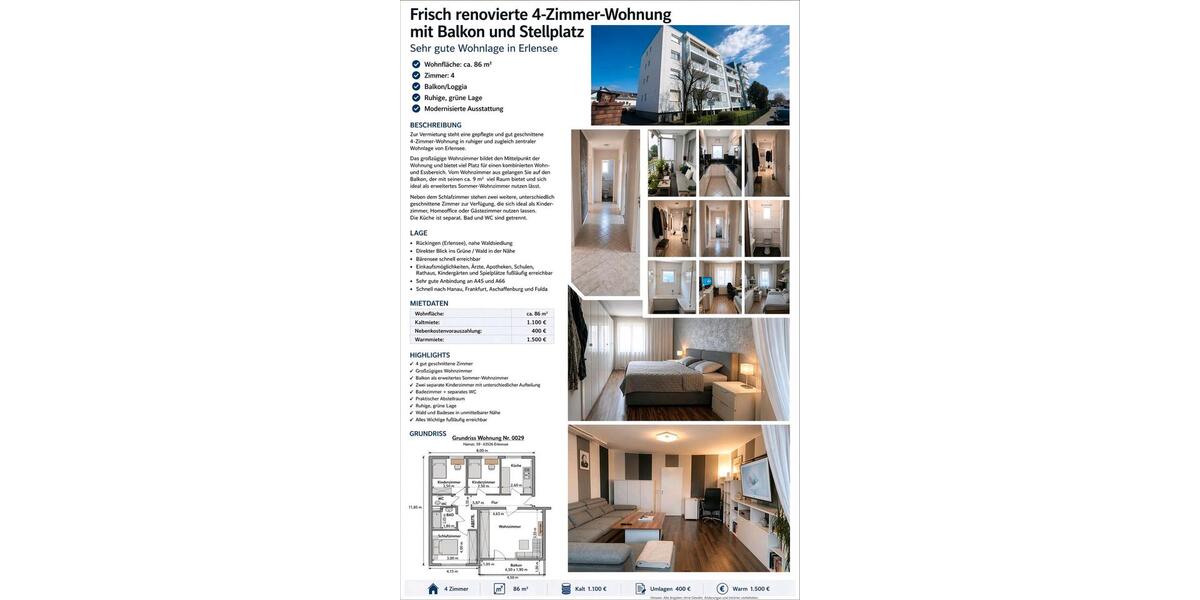 Etagenwohnung Hanau - 4 Zimmer, 86 m&sup2;, 1.500&euro; | Angebot:26291357