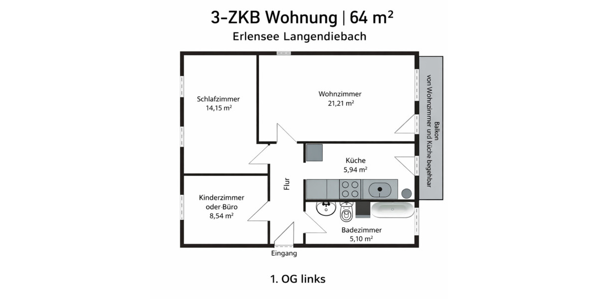 Etagenwohnung Bruchköbel - 3 Zimmer, 64 m&sup2;, 245.000&euro; | Angebot:25887298