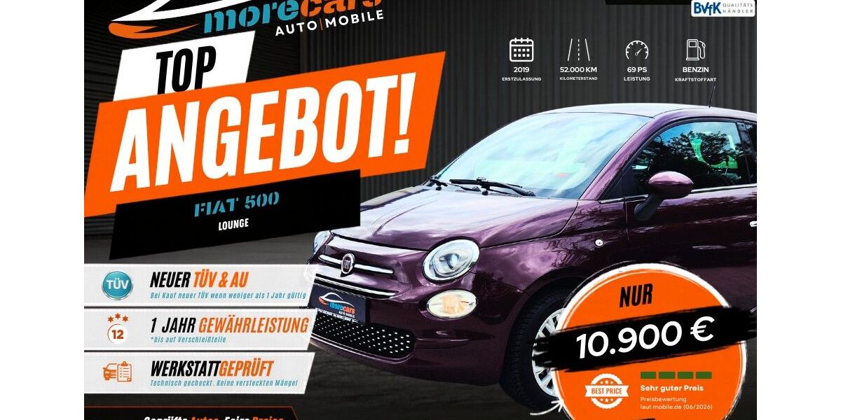 Fiat 500 52.000 km 9.790 &euro; Hanau 63452