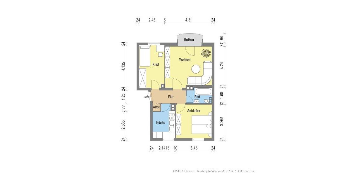 Etagenwohnung Hanau Großauheim - 3 Zimmer, 52 m&sup2;, 573&euro; | Angebot:26671748