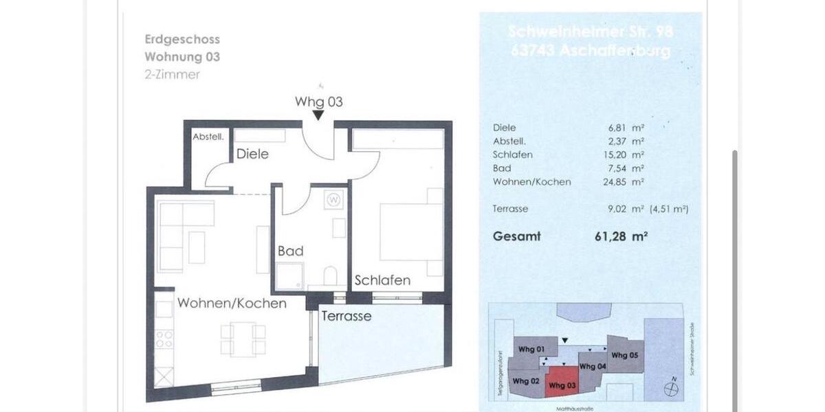 Erdgeschoßwohnung Aschaffenburg Gailbach - 1 Zimmer, 61 m&sup2;, 1.130&euro; | Angebot:25441168