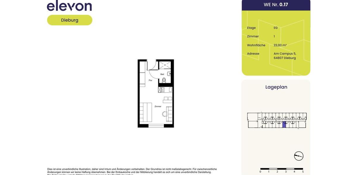 Erdgeschoßwohnung Dieburg - 1 Zimmer, 22 m&sup2;, 417&euro; | Angebot:26490685