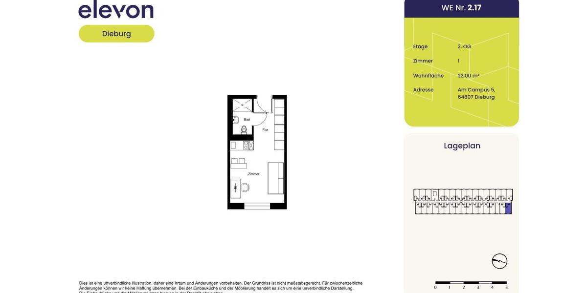 Etagenwohnung Dieburg - 1 Zimmer, 22 m&sup2;, 404&euro; | Angebot:26381962