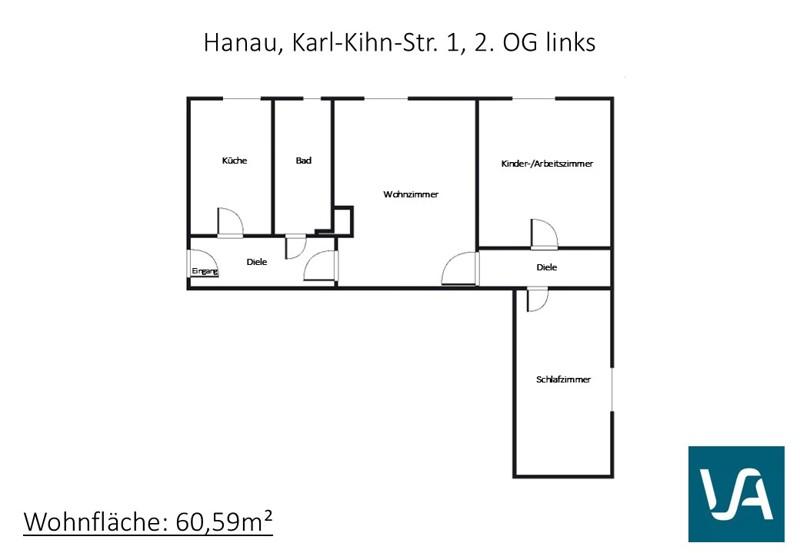 Etagenwohnung Hanau Großauheim - 3 Zimmer, 61 m&sup2;, 679&euro; | Angebot:26030011