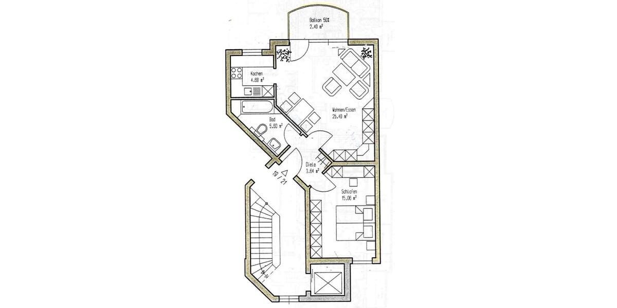 Etagenwohnung Aschaffenburg Damm - 2.5 Zimmer, 57 m&sup2;, 930&euro; | Angebot:25546044
