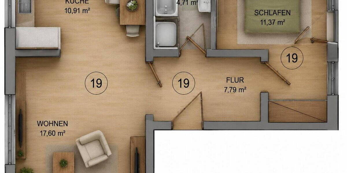 Etagenwohnung Mühlheim am Main Lämmerspiel - 2 Zimmer, 50 m&sup2;, 192.000&euro; | Angebot:26788767