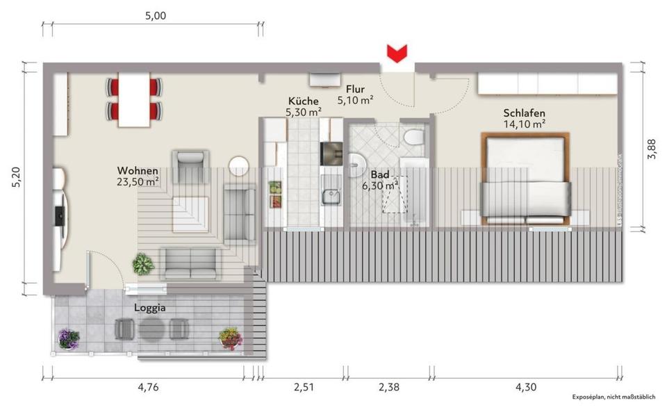 Dachgeschoßwohnung Münster (Hessen) - 2 Zimmer, 64 m&sup2;, 892&euro; | Angebot:26631053