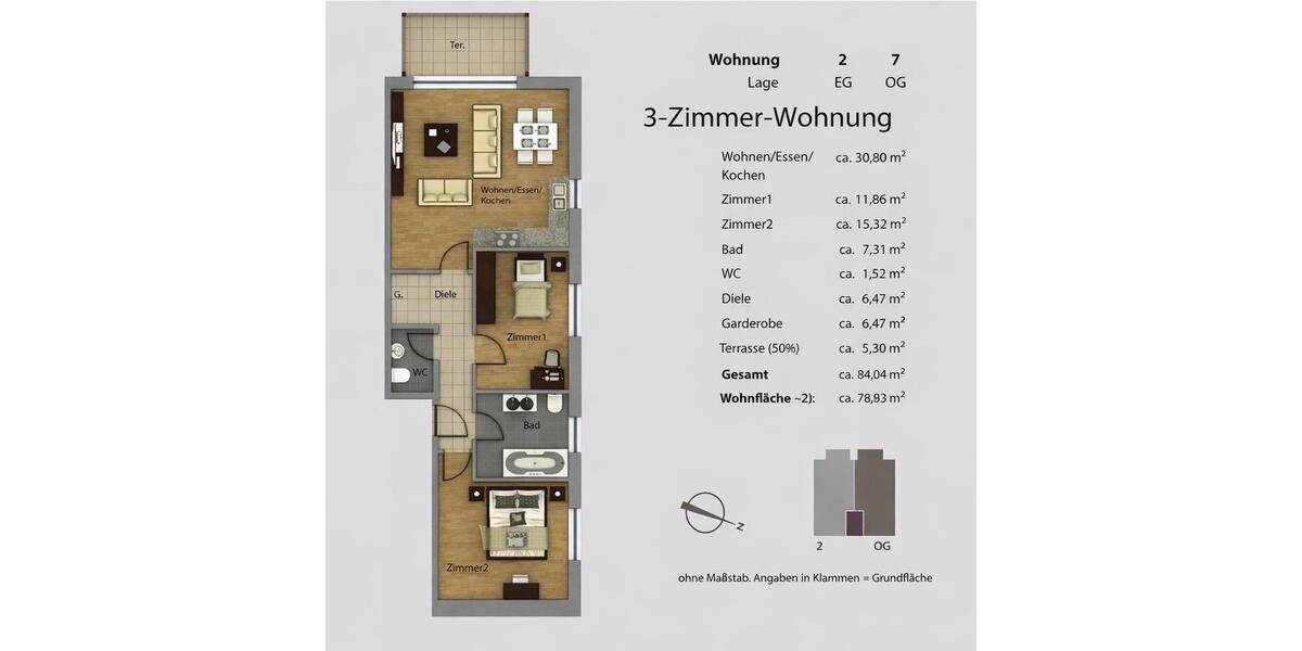Terrassenwohnung Obertshausen - 3 Zimmer, 78 m&sup2;, 439.000&euro; | Angebot:25648332