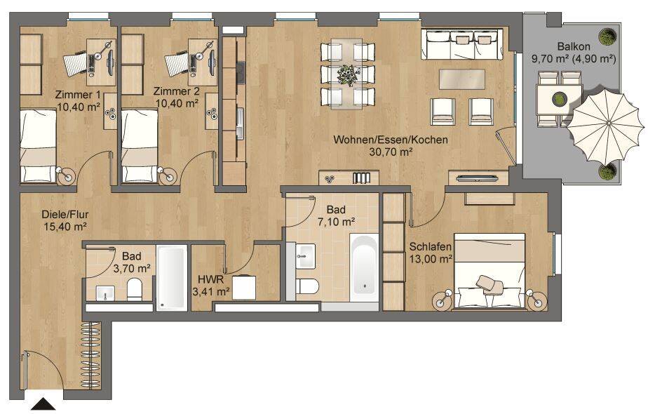 Etagenwohnung Hanau Lamboy - 4 Zimmer, 99 m&sup2;, 1.102&euro; | Angebot:26686447