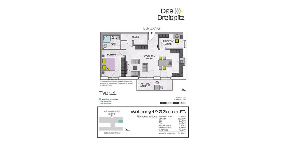 Etagenwohnung Stockstadt am Main - 3 Zimmer, 65 m&sup2;, 326.600&euro; | Angebot:25732474