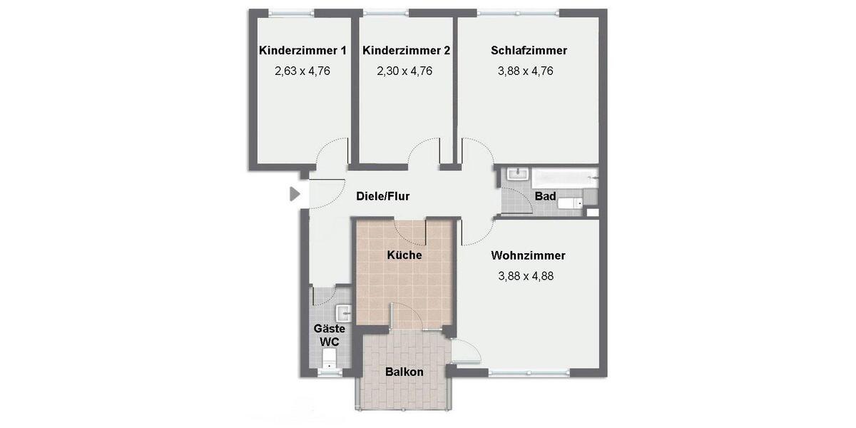 Etagenwohnung Großostheim - 4 Zimmer, 87 m&sup2;, 325.000&euro; | Angebot:26123011
