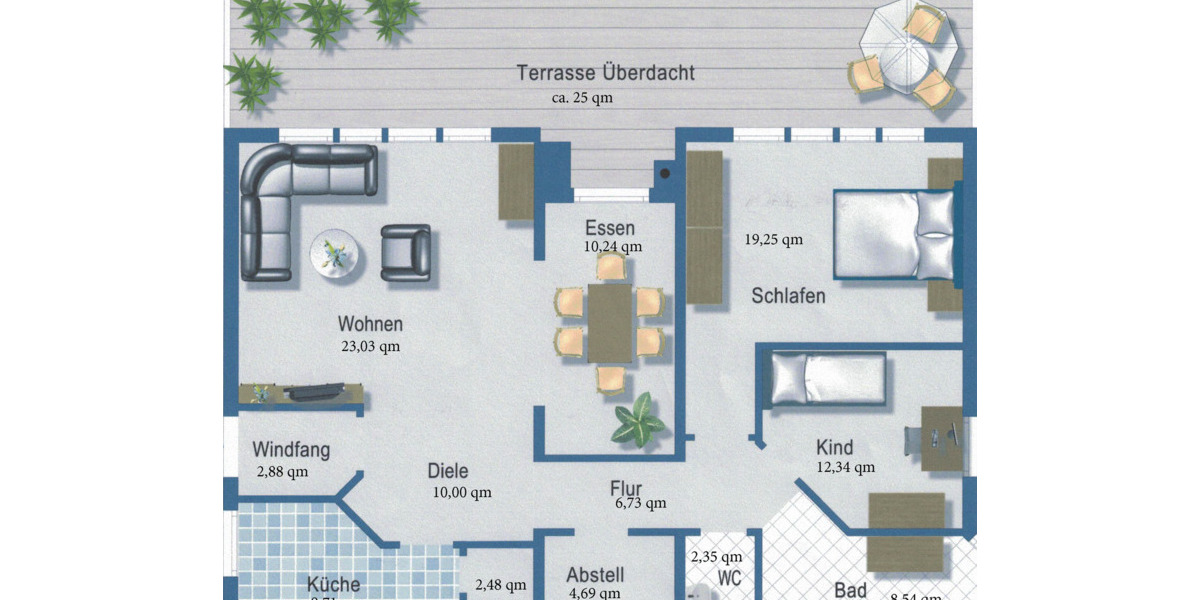 Terrassenwohnung Gelnhausen - 3 Zimmer, 122 m&sup2;, 365.000&euro; | Angebot:25799379