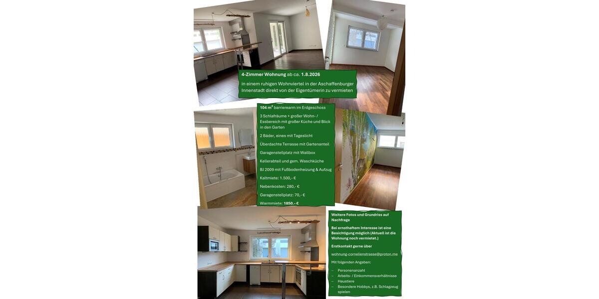 Erdgeschoßwohnung Aschaffenburg Österreicher Kolonie - 4 Zimmer, 104 m&sup2;, 1.500&euro; | Angebot:26278701