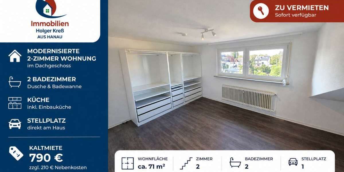 Etagenwohnung Hanau Großauheim - 2 Zimmer, 71 m&sup2;, 790&euro; | Angebot:27219839