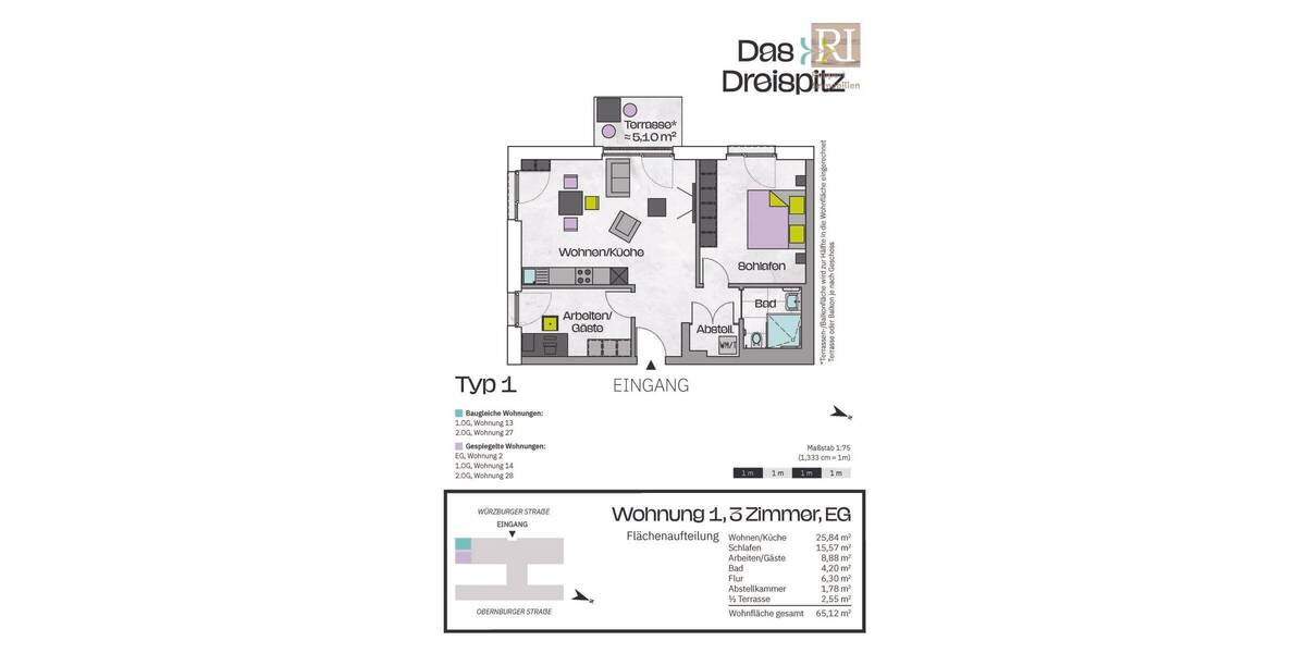Etagenwohnung Stockstadt am Main - 3 Zimmer, 65 m&sup2;, 326.600&euro; | Angebot:25732474
