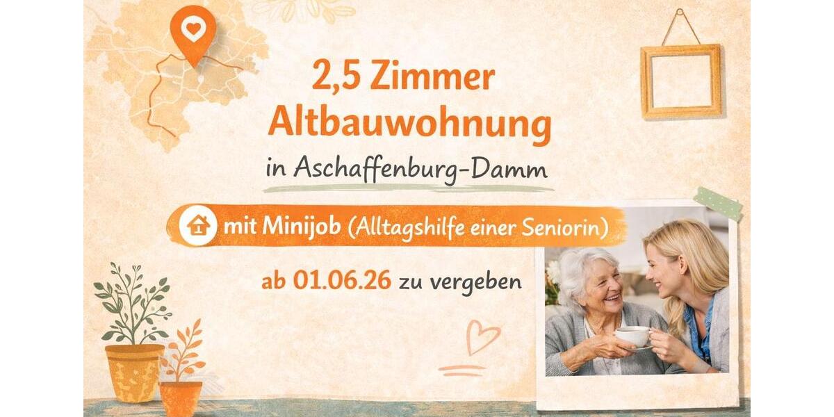 Etagenwohnung Aschaffenburg Damm - 2.5 Zimmer, 63 m&sup2;, 490&euro; | Angebot:26021055