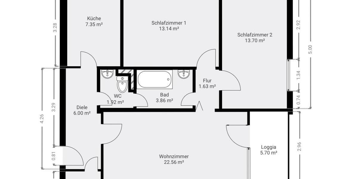 Etagenwohnung Maintal - 3 Zimmer, 73 m&sup2;, 1.000&euro; | Angebot:25257141